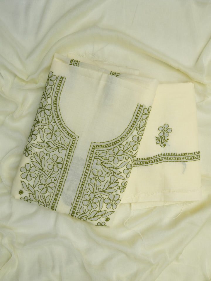 Women Hand Embroidered Cotton Chikankari Dress MaterialPCSCU00406FS-LEMON