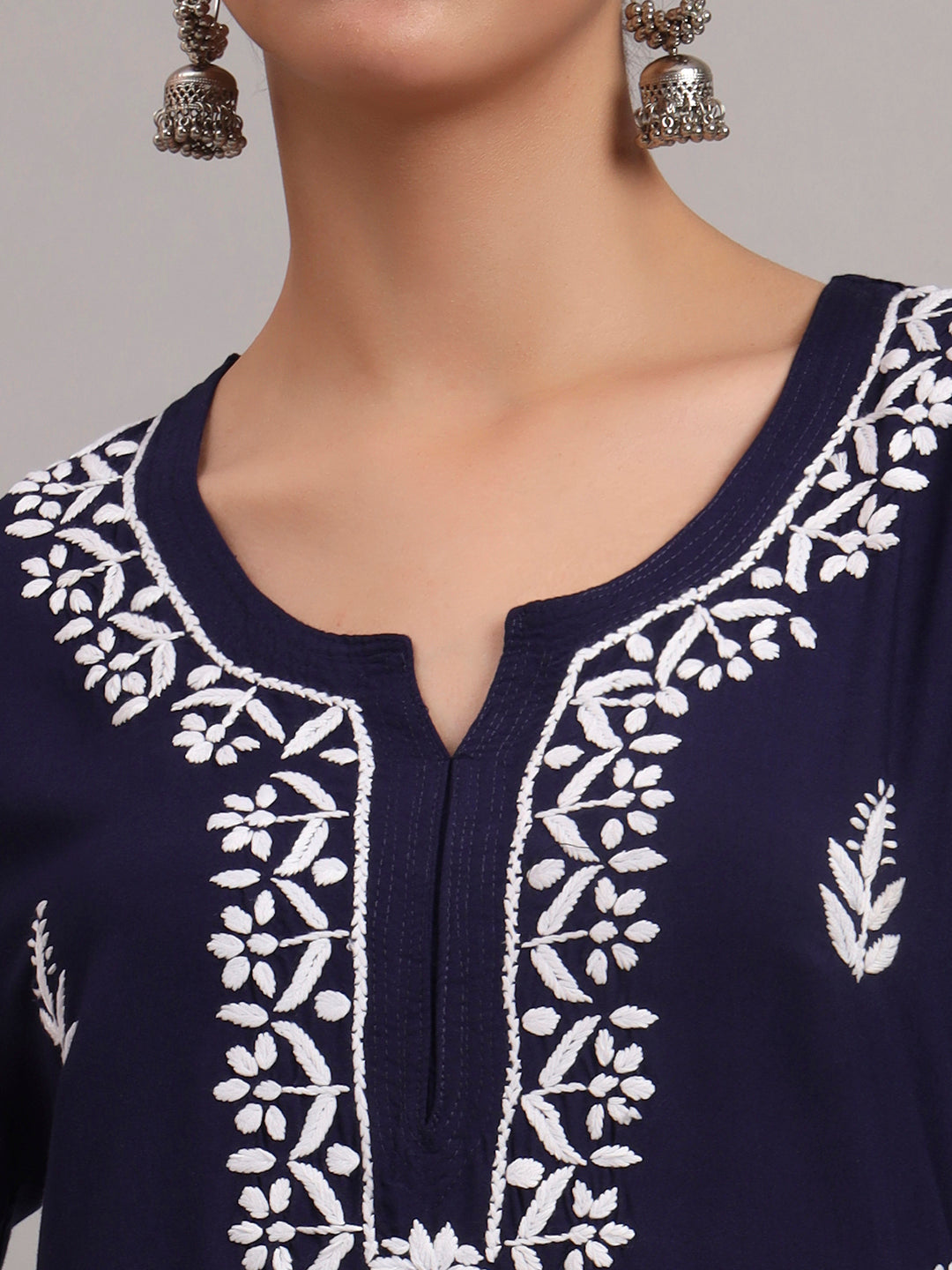 Women Hand Embroidered Chikankari Rayon Kurta PC4076 Navy