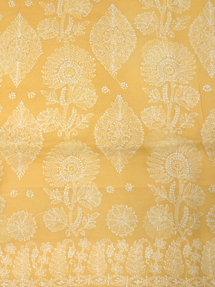 Hand Embroidered Chikankari Cotton Saree PCSAR02 Yellow