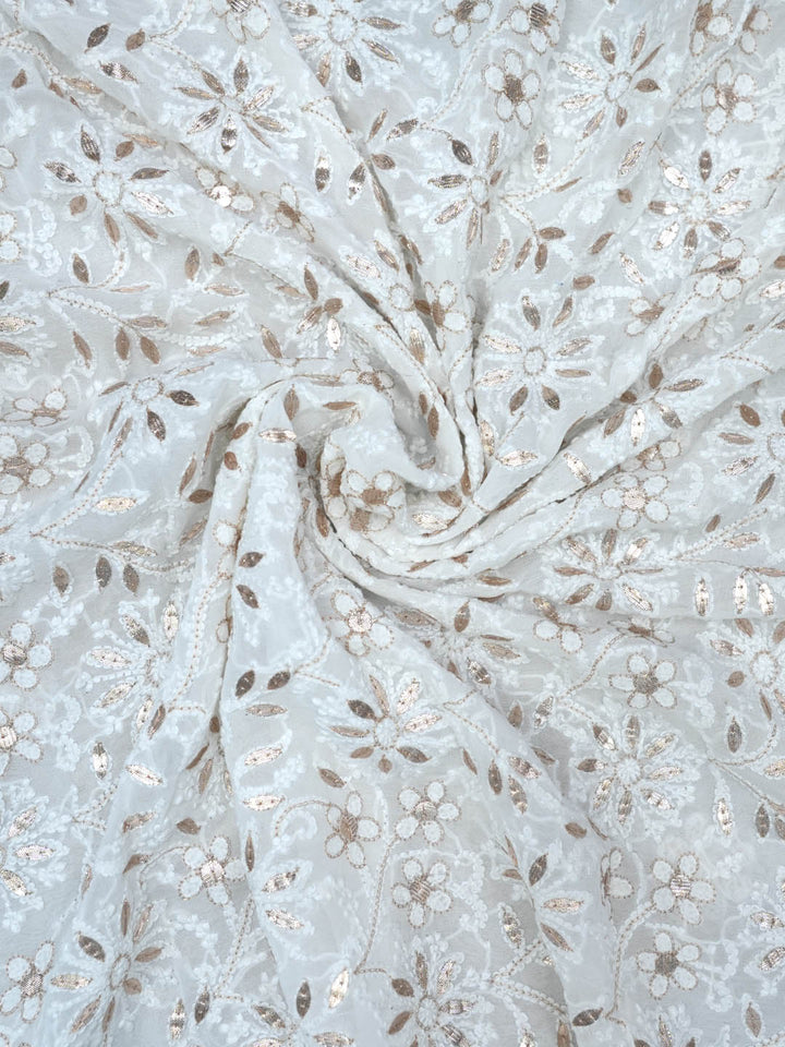Women Hand Embroidered Chikankari Viscose Georgette Dressmaterial PC4124-WHITE2