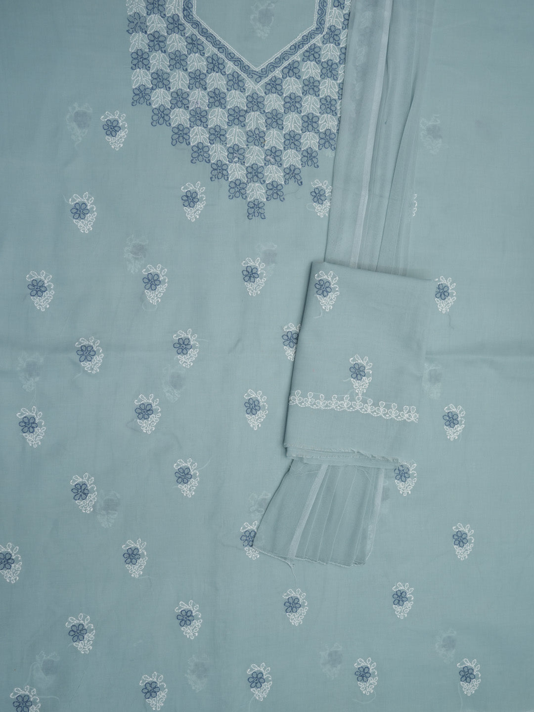 Women Hand Embroidered Cotton Chikankari Dress Material PCSCU00102FS-ASHGREY