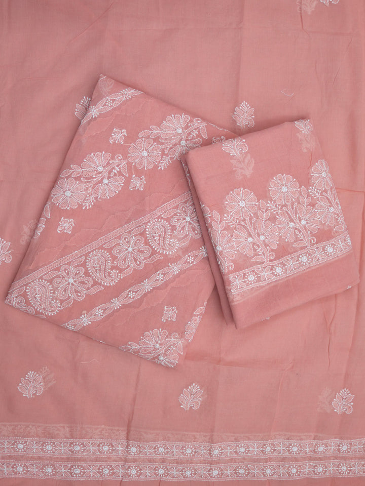 women hand embroidered chikankari cotton dressmaterial PC4120-DARKPEACH22
