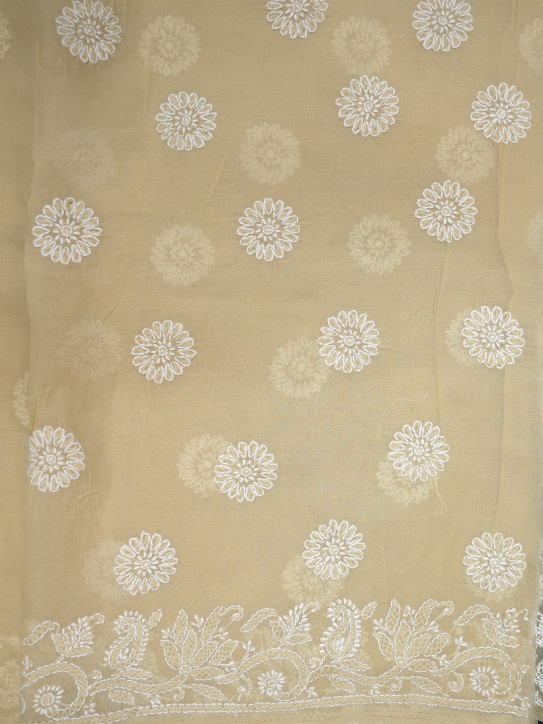 Hand Embroidered Chikankari Cotton Saree PCSAR02 Beige