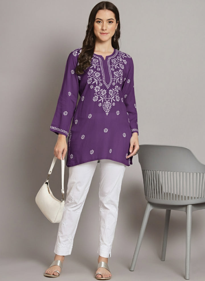 Women Hand Embroidered Chikankari Modal Kurti PC3611 Darkmauve