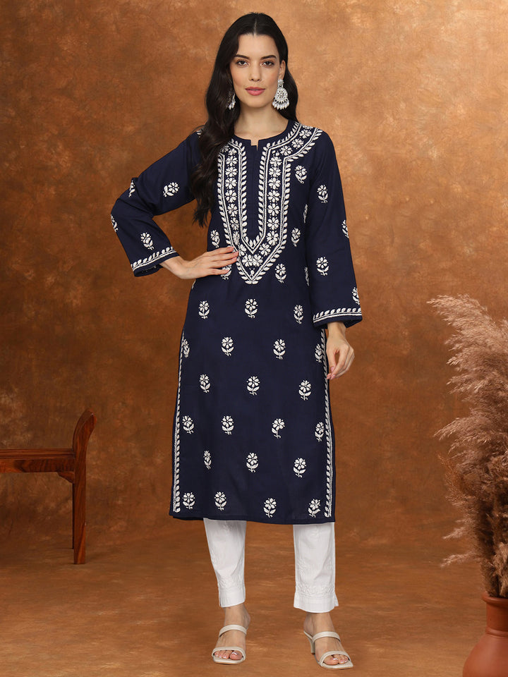 Hand Embroidered Chikankari Mulmul Cotton Straight Kurta- PC3839