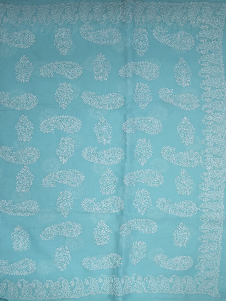 Hand Embroidered Chikankari Cotton Saree PCSAR02 Blue