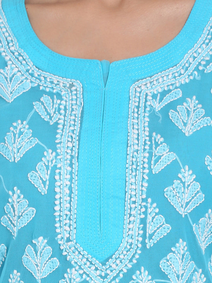 Hand Embroidered Chikankari Georgette Straight Kurta With Matching Slip- PC3484