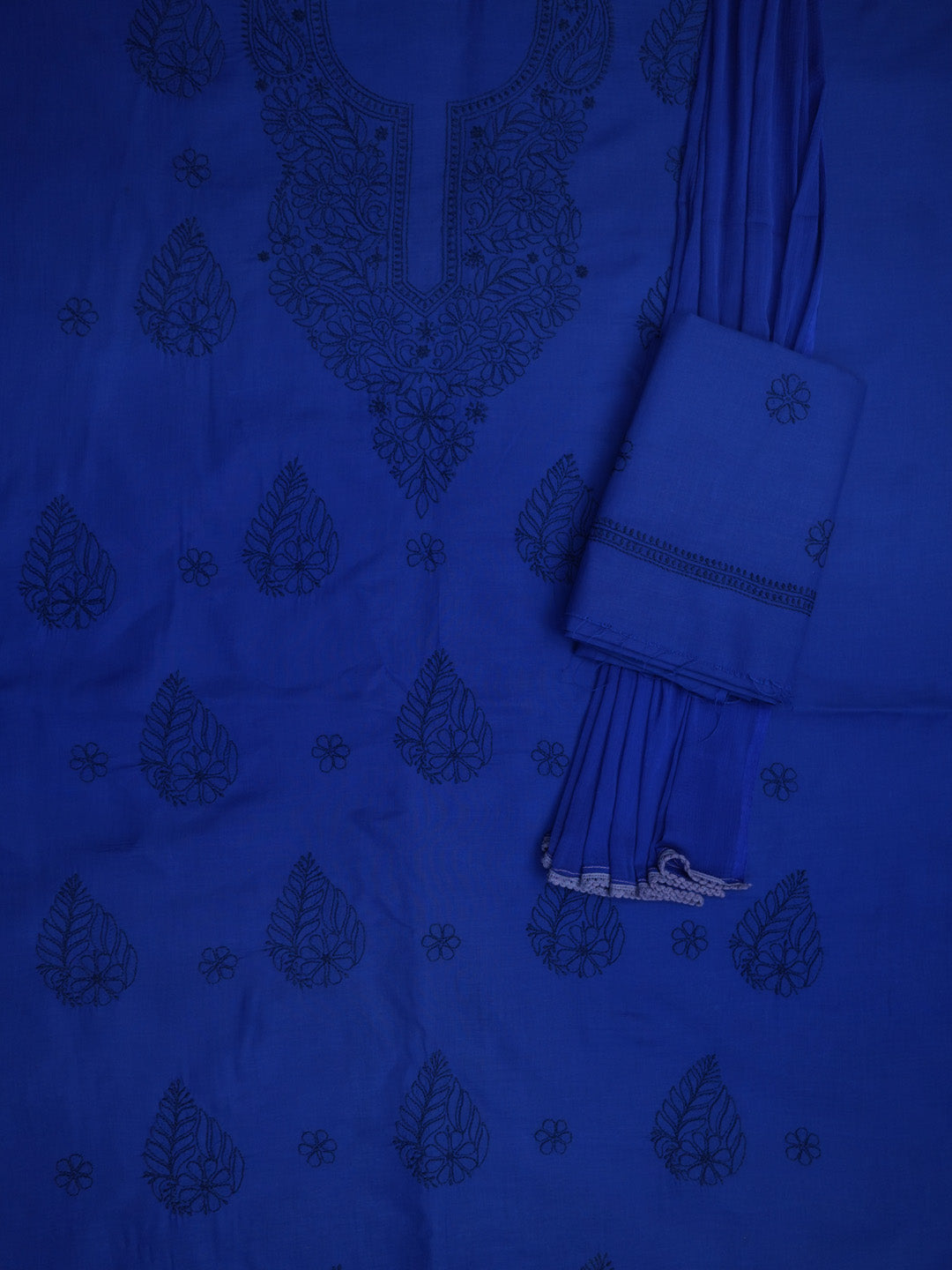 Women Hand Embroidered Chikankari Cotton Dressmaterial PCSCU00406FS-ROYALBLUE