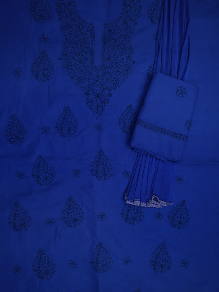 Women Hand Embroidered Chikankari Cotton Dressmaterial PCSCU00406FS-ROYALBLUE