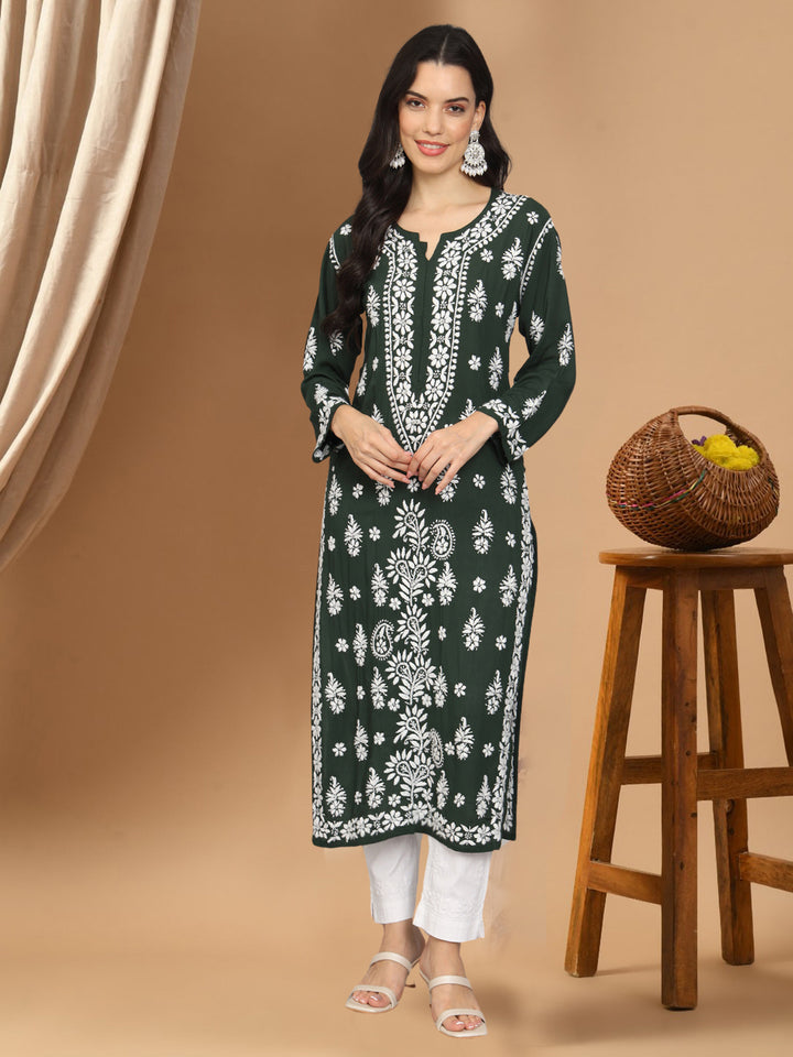 Hand Embroidered Chikankari Modal Straight Kurta- PC4042