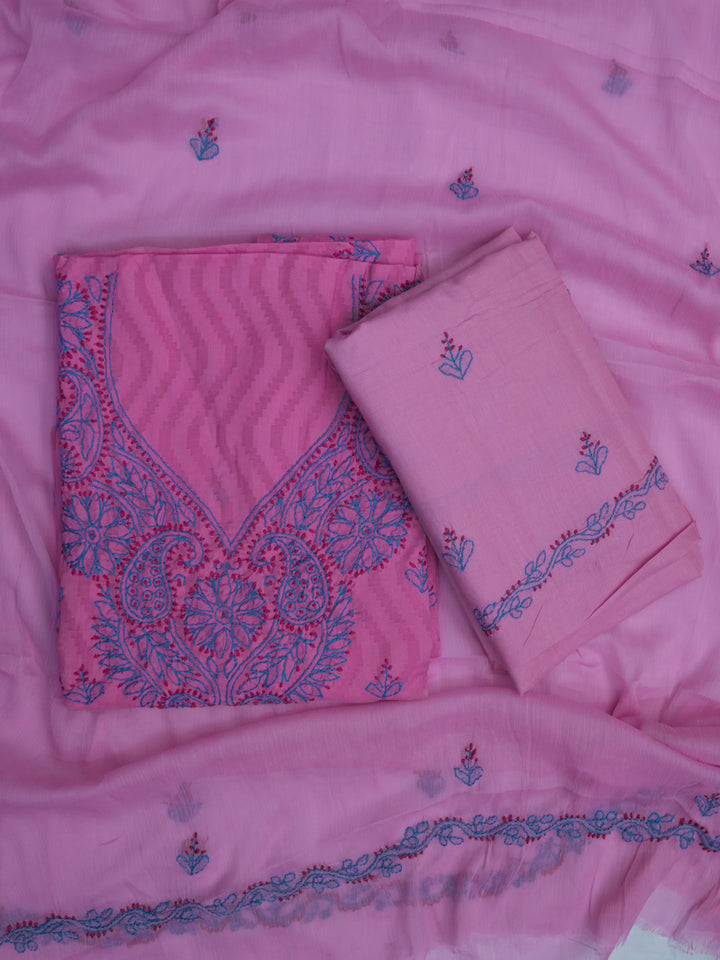 women hand embroidered chikankari cotton dressmaterial PC4120-DARKPINK18