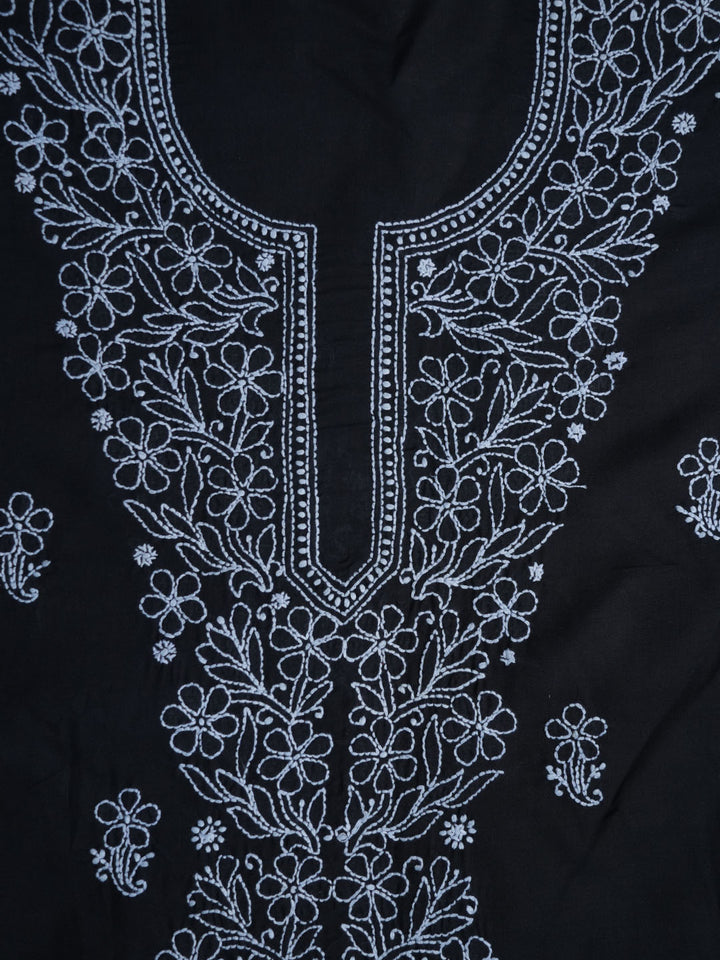 Women Hand Embroidered Chikankari Cotton Dressmaterial PCSCU00104FS-BLACK