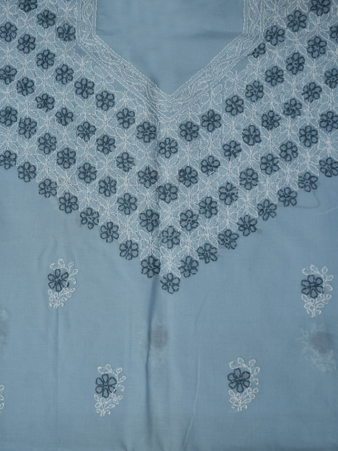 Women Hand Embroidered Chikankari Cotton Dressmaterial PCSCU00102FS-GREY