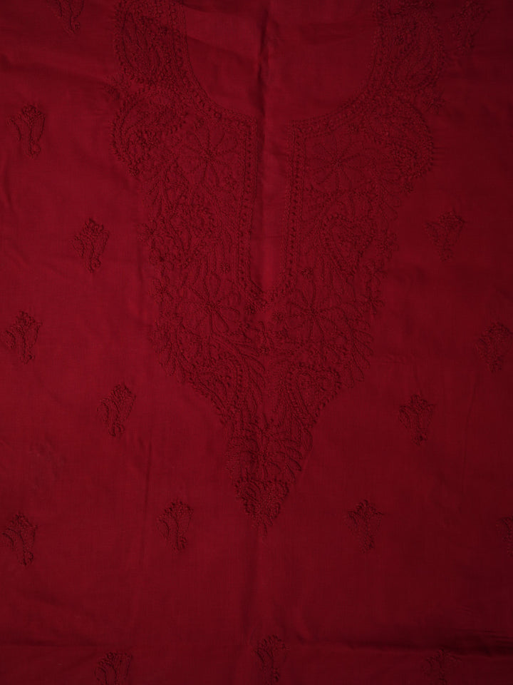 Women Hand Embroidered Cotton Chikankari Dress MaterialPCSCU00103FS-CHERRYRED