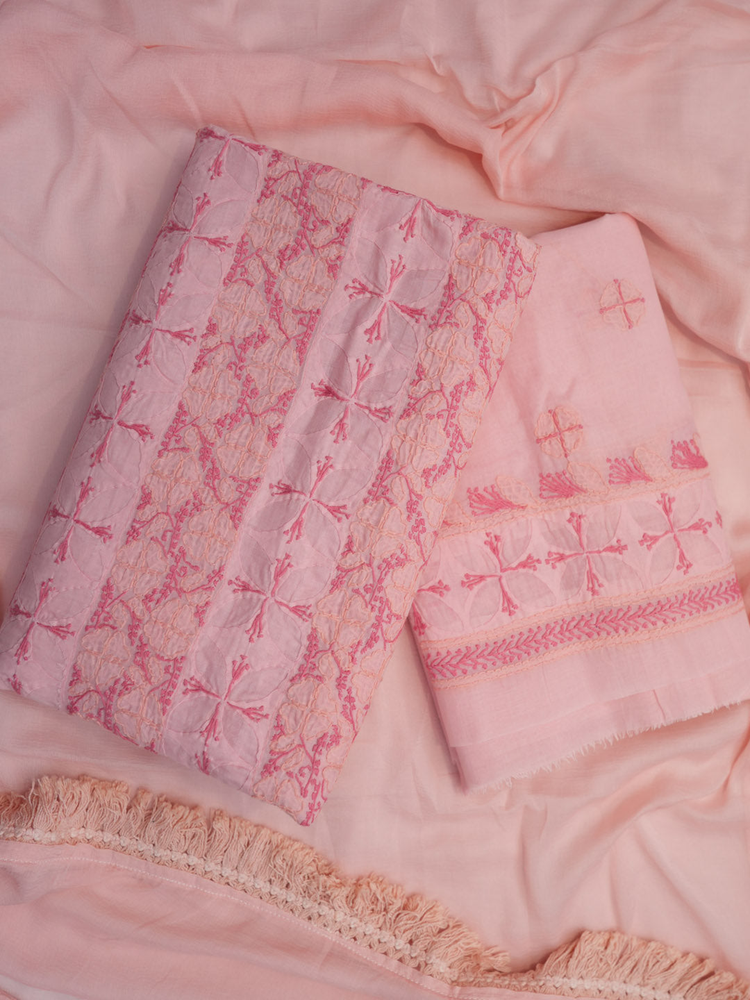 Women Hand Embroidered Chikankari Cotton Dressmaterial PC4120-CORALPINK