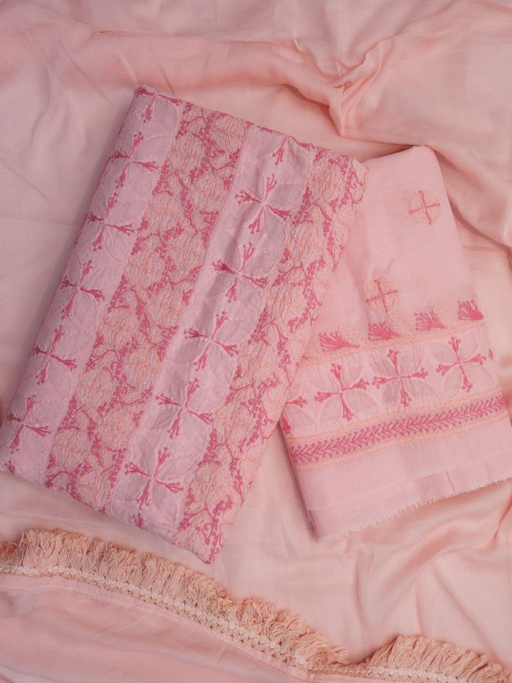 Women Hand Embroidered Chikankari Cotton Dressmaterial PC4120-CORALPINK
