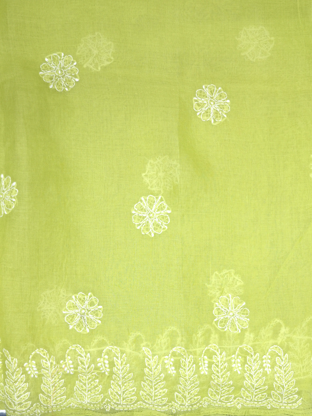 Hand Embroidered Chikankari Cotton Saree PCSAR02 Parrotgreen