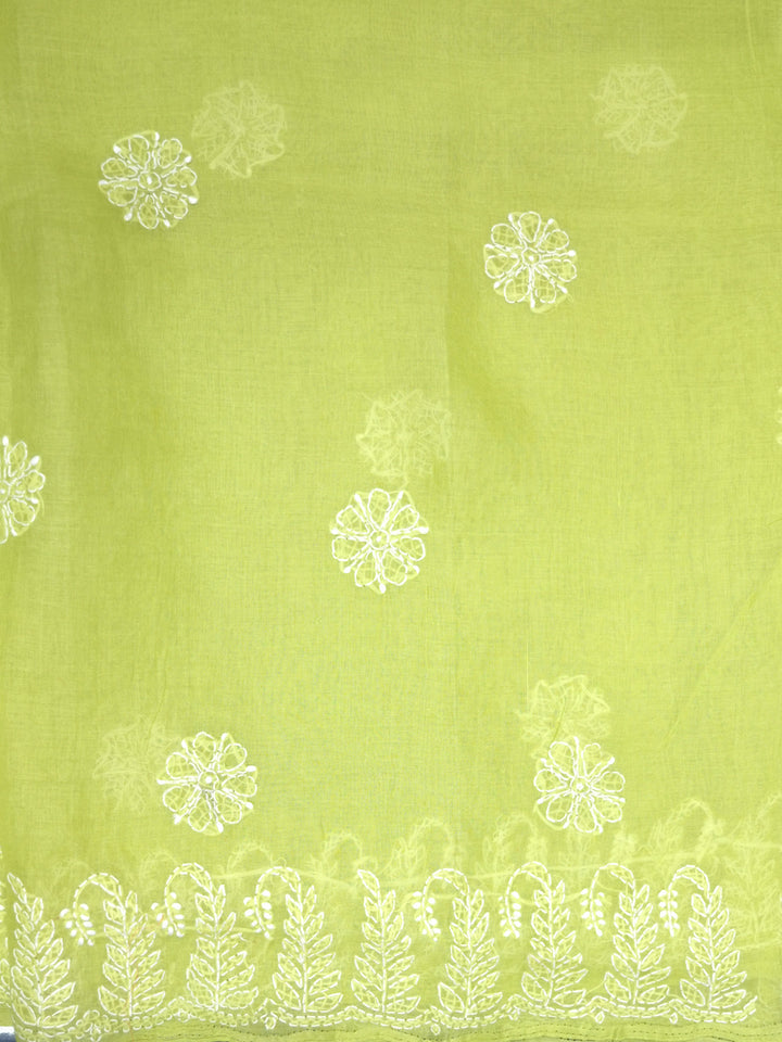 Hand Embroidered Chikankari Cotton Saree PCSAR02 Parrotgreen