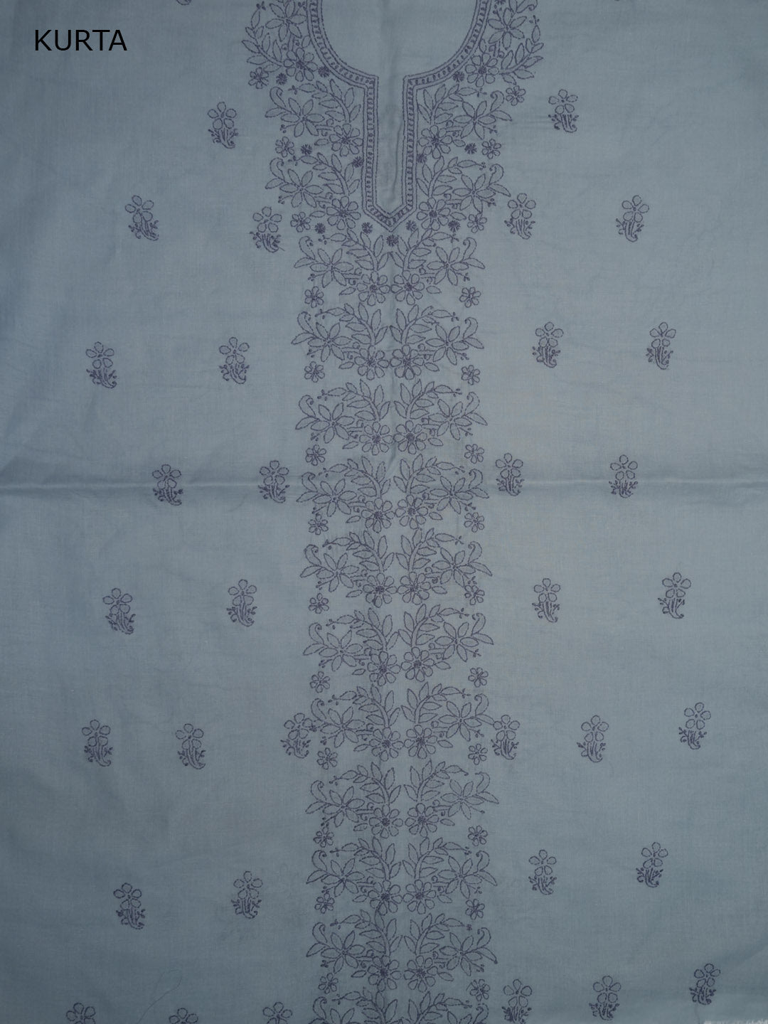 Women Hand Embroidered Cotton Chikankari Dress MaterialPCSCU00406FS-STEELGREY