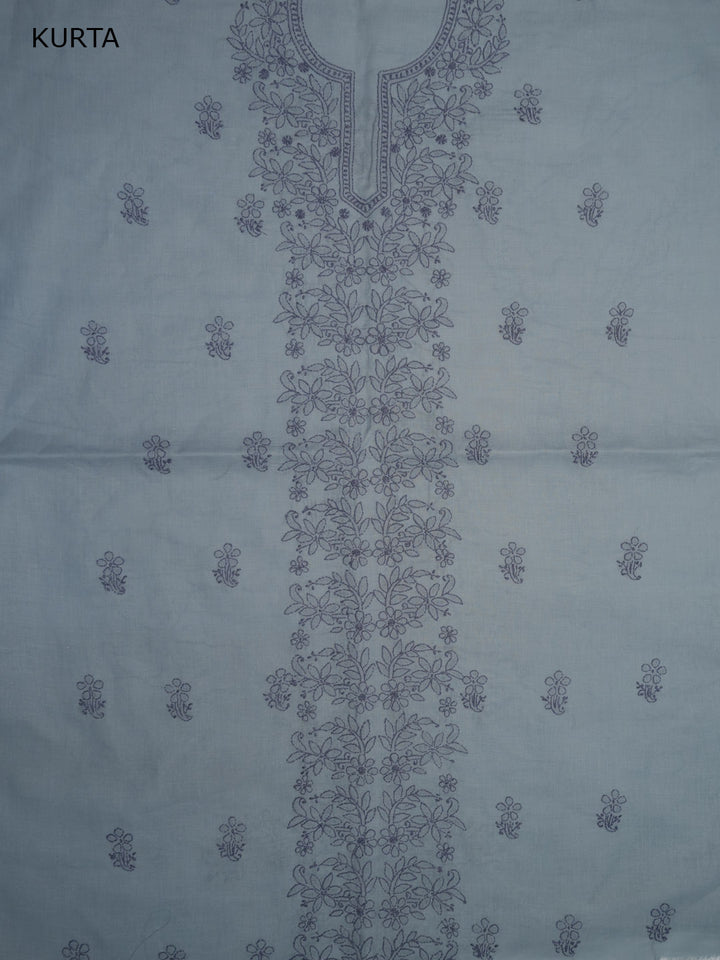 Women Hand Embroidered Cotton Chikankari Dress MaterialPCSCU00406FS-STEELGREY