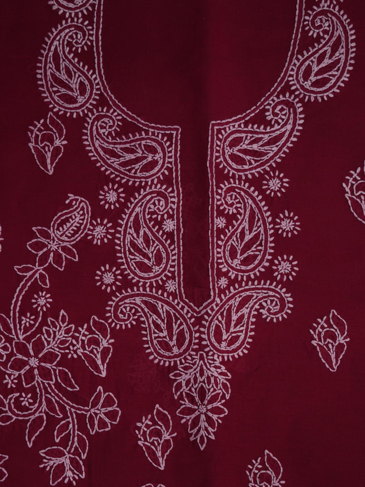 Women Hand Embroidered Chikankari Cotton Dressmaterial PCSCU00104FS-MAROON