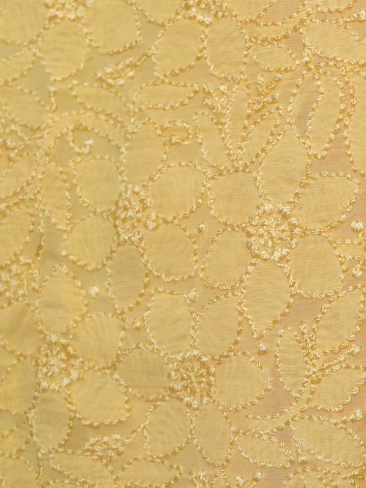 Women Hand Embroidered Chikankari Viscose Georgette Kurta Fabric PC4122-YELLOW