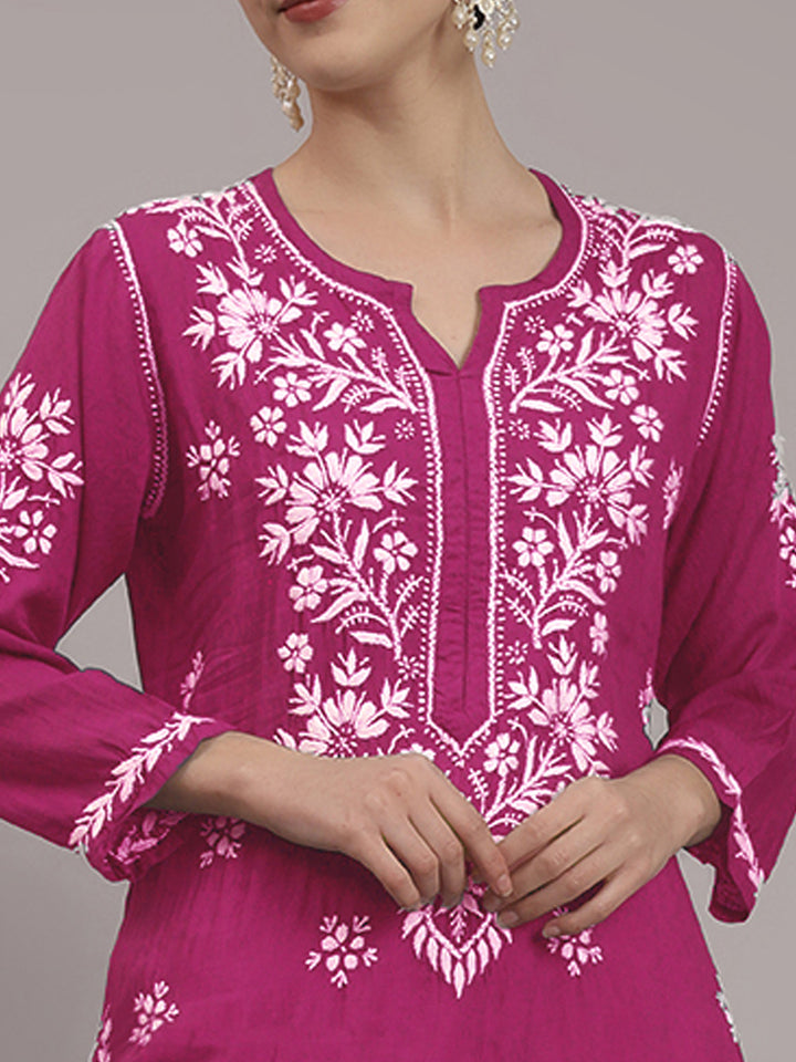 Hand Embroidered Chikankari Modal Straight Kurta- PC4059