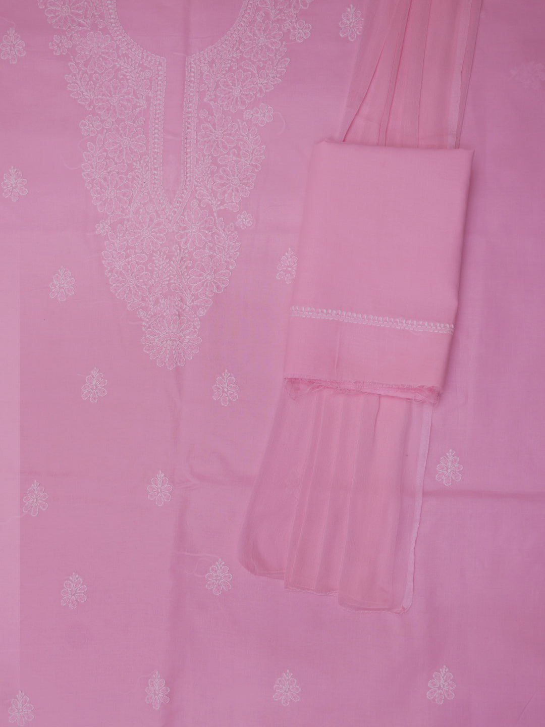 Women Hand Embroidered Cotton Chikankari Dress Material PCSCU00104FS Pink