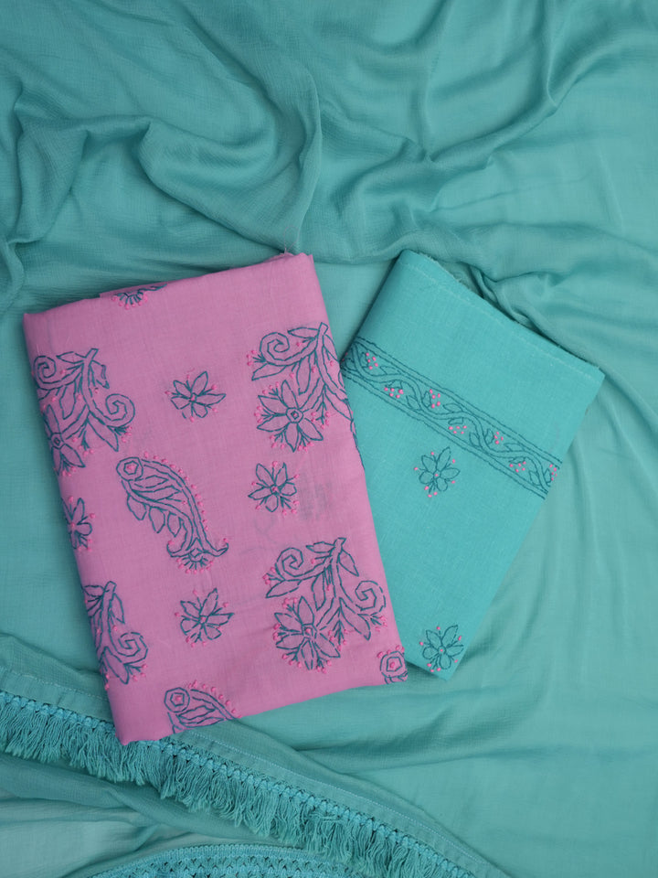Women Hand Embroidered Chikankari Cotton Dressmaterial PC4120-BLUSHPINK