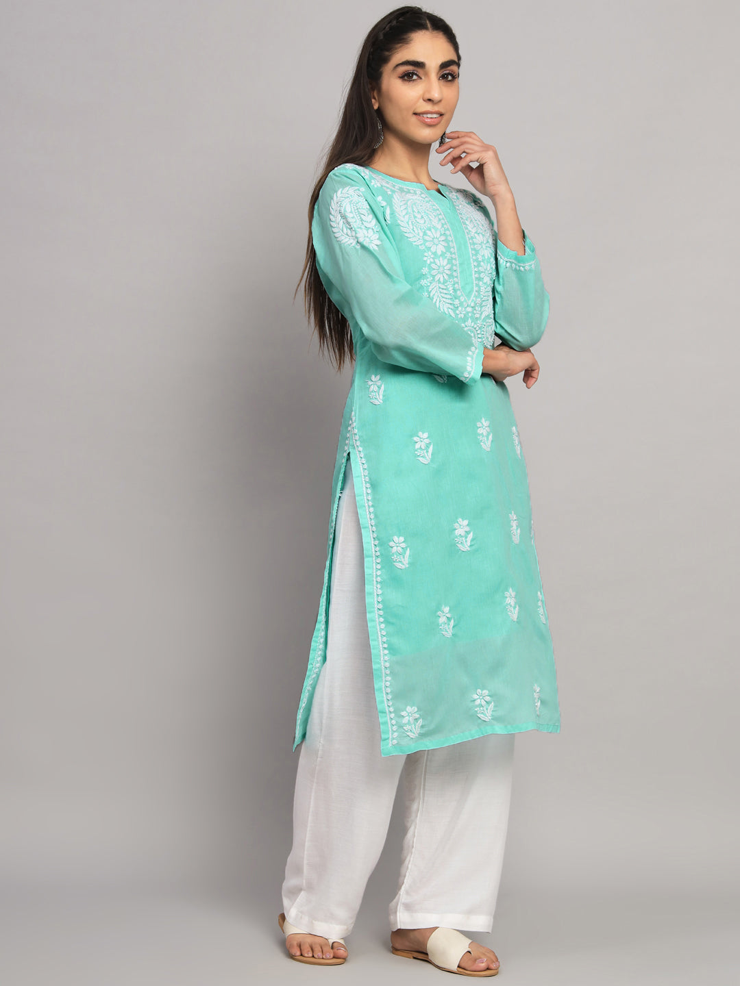 Hand Embroidered Chikankari  Cotton Straight Kurta- PC3561