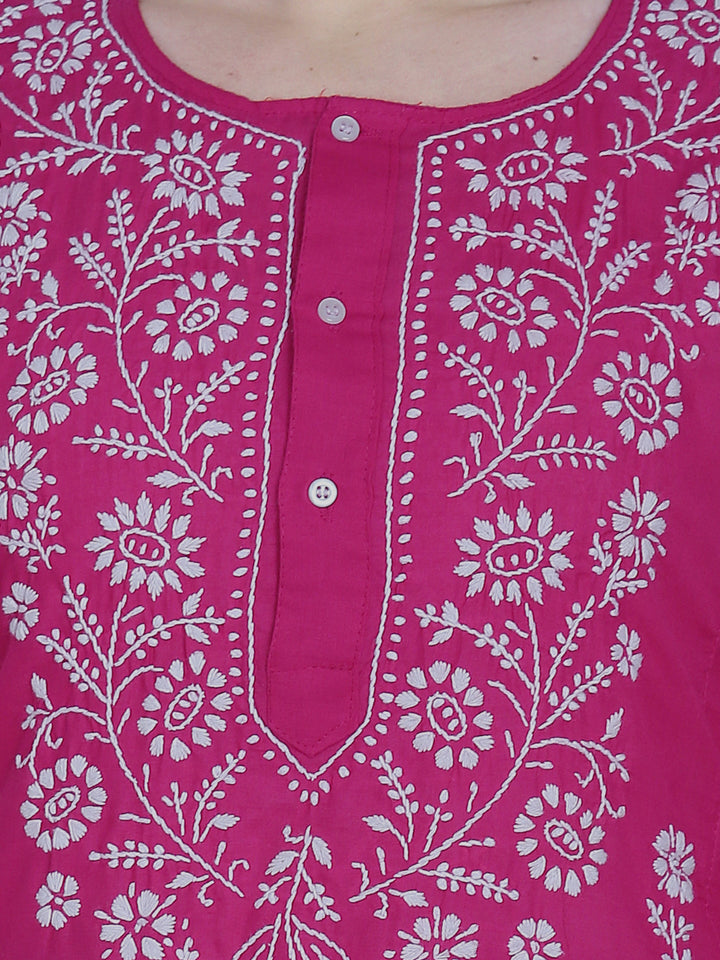 Women Hand Embroidered Chikankari Cotton Kurti-STV115