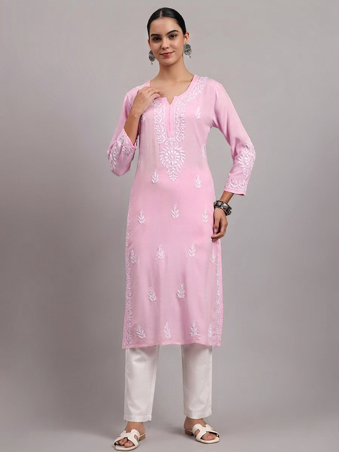 Women Hand Embroidered Chikankari Rayon Kurta PC4076 Pink