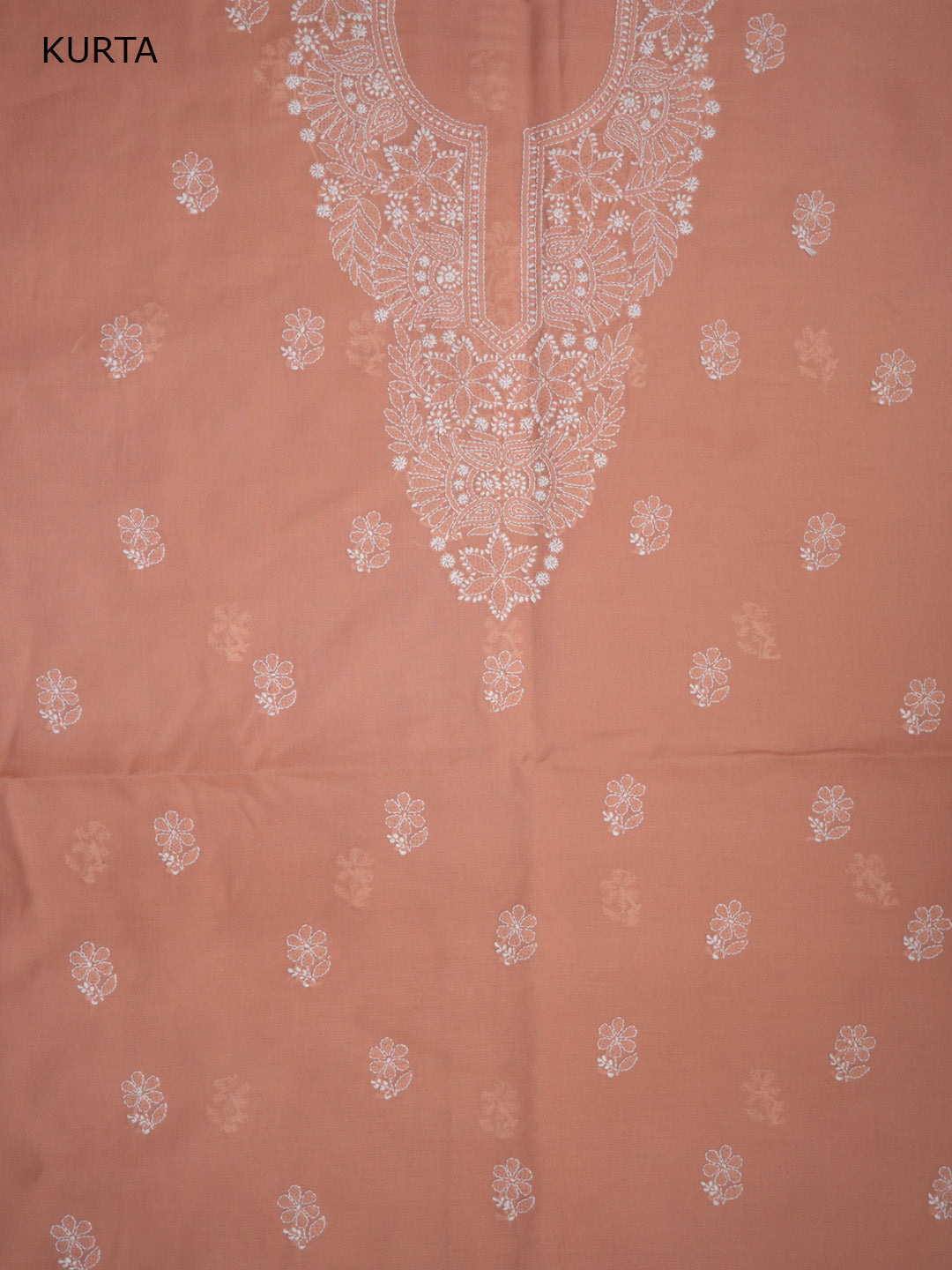 Women Hand Embroidered Cotton Chikankari Dress MaterialPCSCU00104FS-RUST