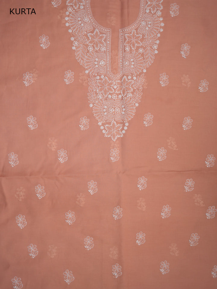 Women Hand Embroidered Cotton Chikankari Dress MaterialPCSCU00104FS-RUST
