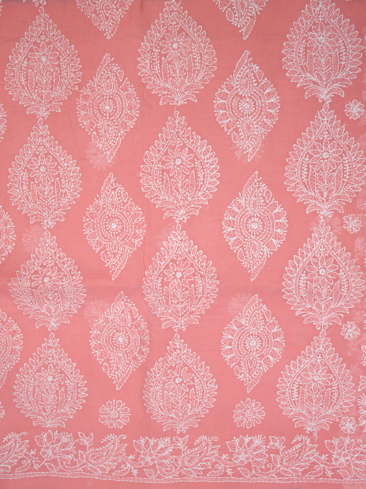 Hand Embroidered Chikankari Cotton Saree PCSAR02 Carrotpink