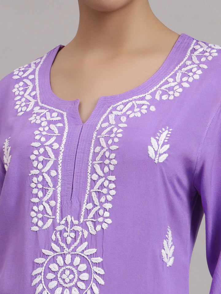 Women Hand Embroidered Chikankari Rayon Kurta PC4076 Purple