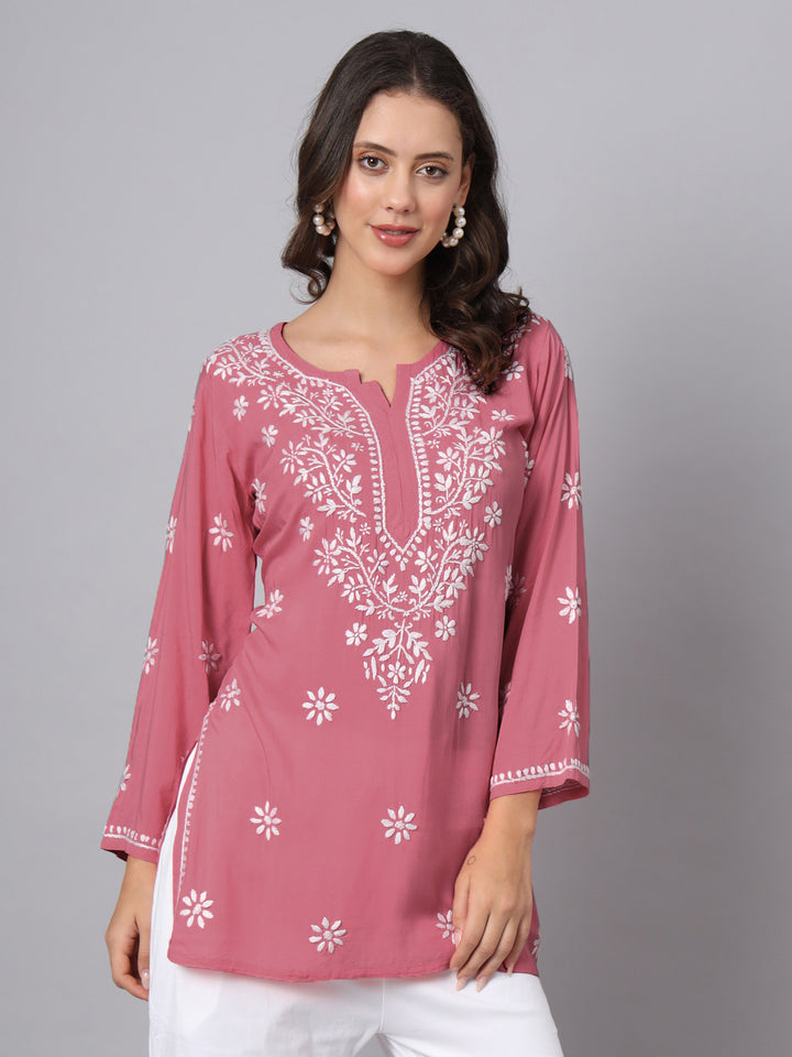 Women Hand Embroidered Chikankari Modal Kurti PC3611 Rust