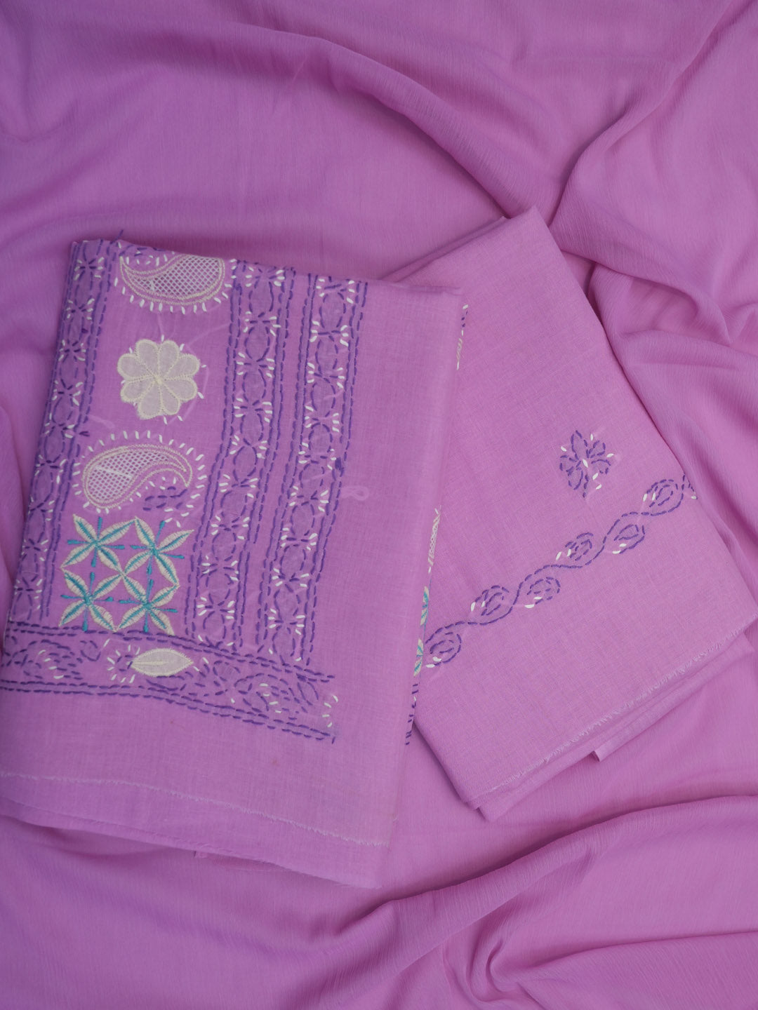 Women Hand Embroidered Chikankari Cotton Dressmaterial PC4120-LILAC