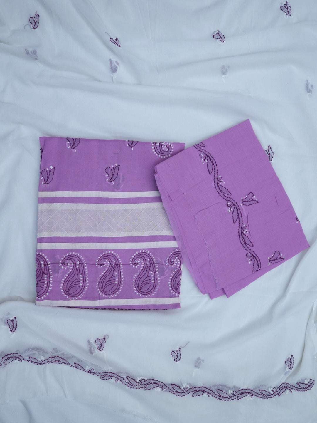 women hand embroidered chikankari cotton dressmaterial PC4120-PURPLE26