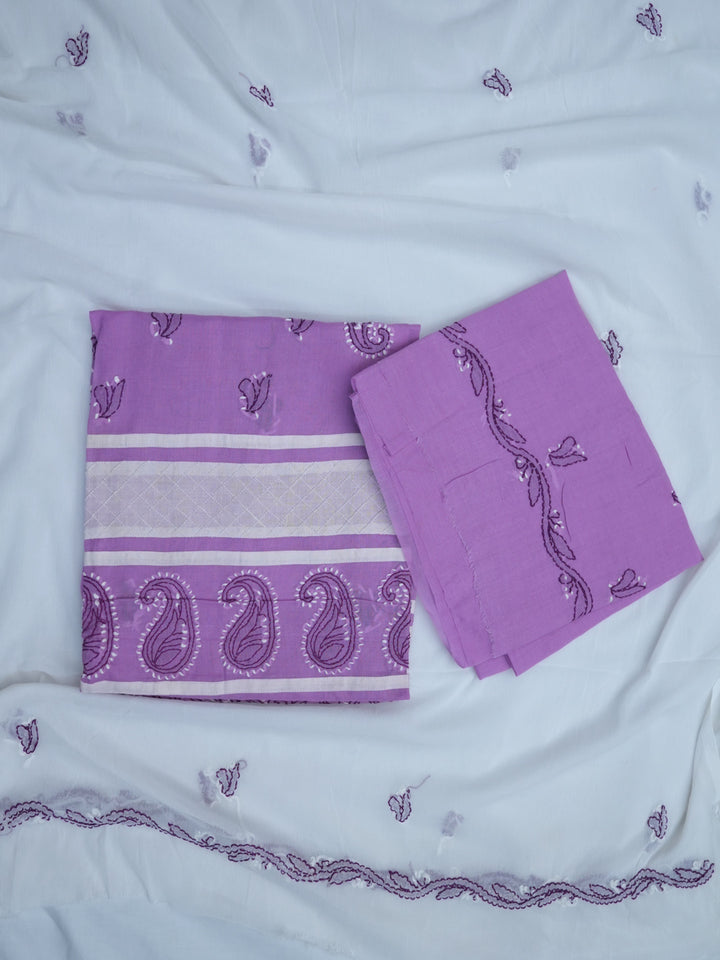 women hand embroidered chikankari cotton dressmaterial PC4120-PURPLE26