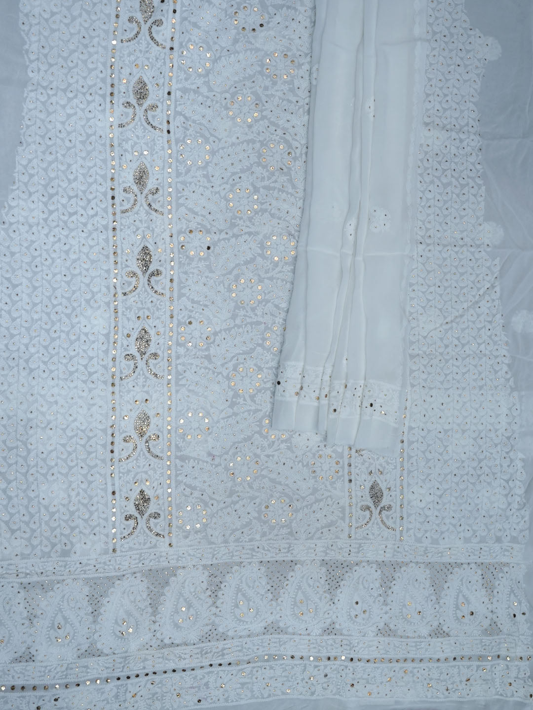 Women Hand Embroidered Chikankari Viscose Georgette Dressmaterial PC4124-WHITE1
