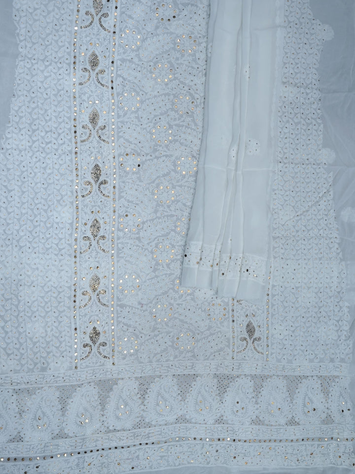 Women Hand Embroidered Chikankari Viscose Georgette Dressmaterial PC4124-WHITE1