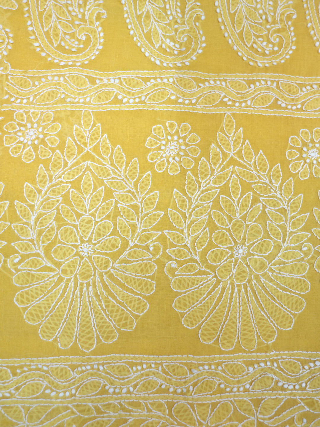 Hand Embroidered Chikankari Cotton Saree PCSAR02 Lightyellow