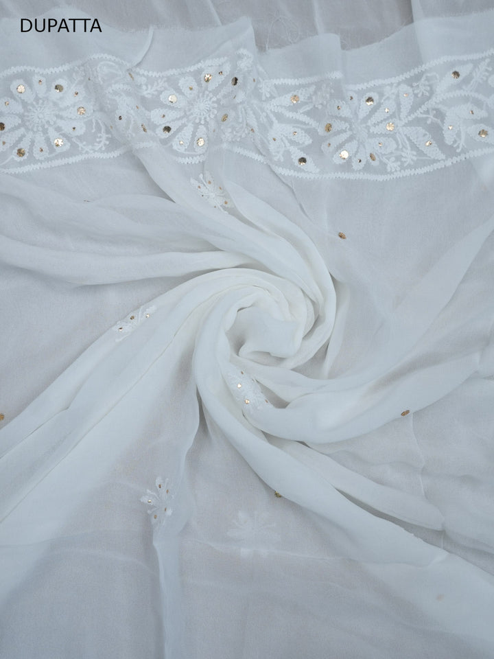 Women Hand Embroidered Chikankari Viscose Georgette Dressmaterial PC4124-WHITE3