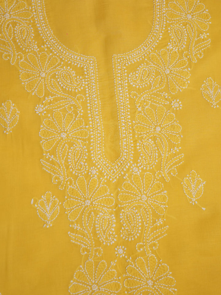 Women Hand Embroidered Chikankari Cotton Dressmaterial PCSCU00104FS-DARKYELLOW