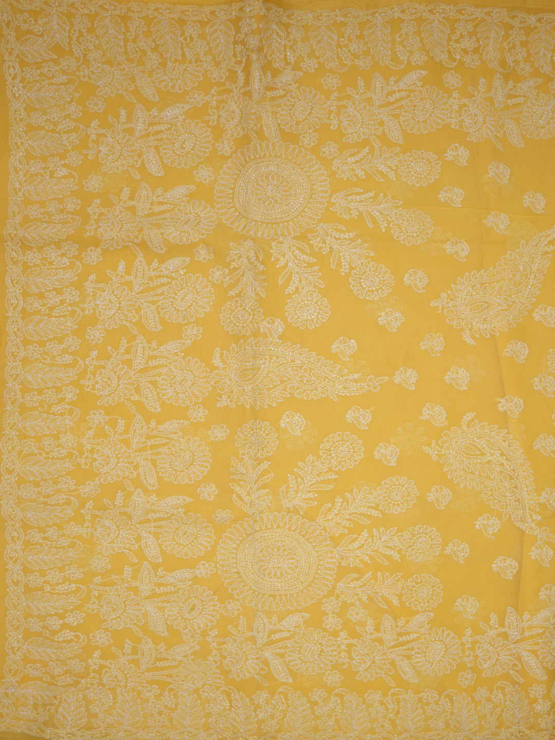 Hand Embroidered Chikankari Cotton Saree PCSAR02 Mustard