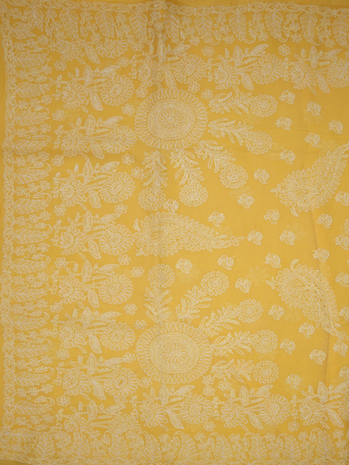 Hand Embroidered Chikankari Cotton Saree PCSAR02 Mustard