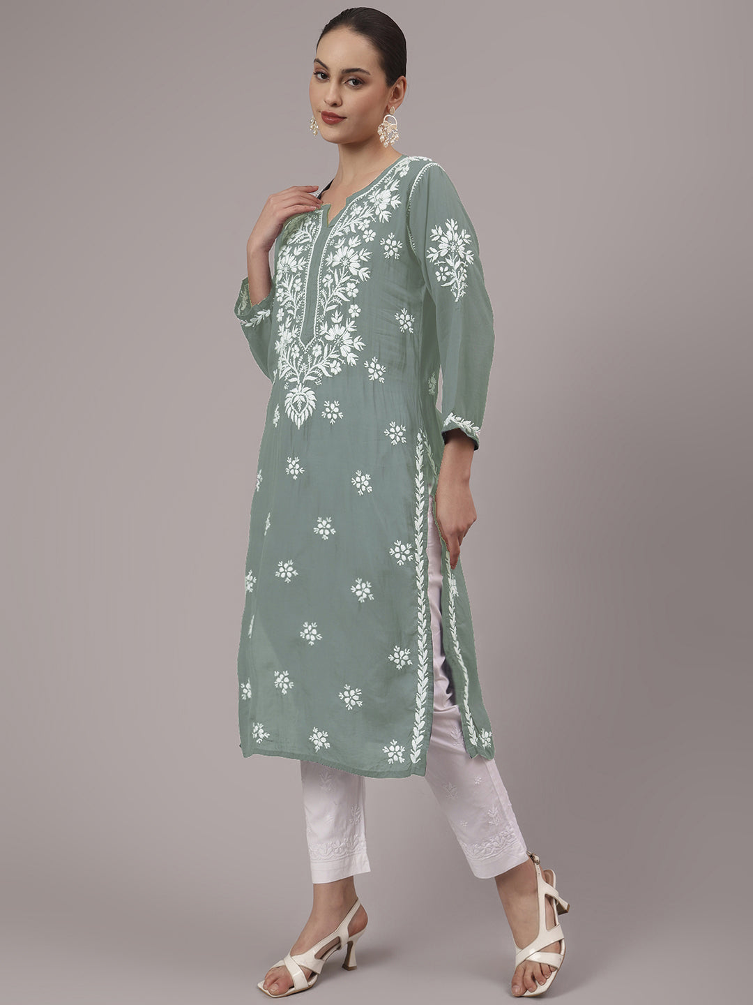 Hand Embroidered Chikankari Modal Straight Kurta- PC4059