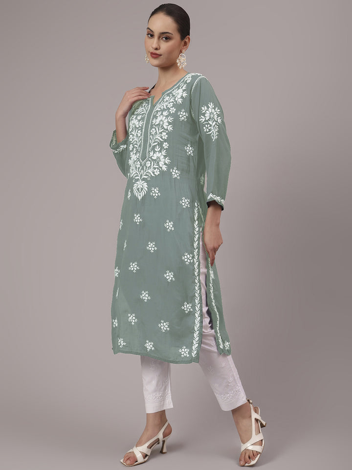 Hand Embroidered Chikankari Modal Straight Kurta- PC4059