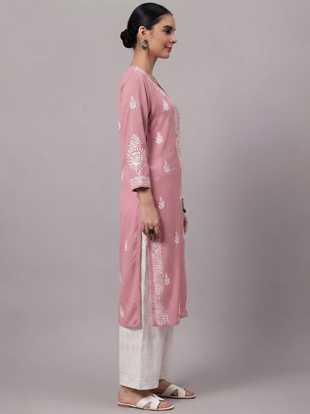Women Hand Embroidered Chikankari Rayon Kurta PC4076 Orangered